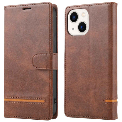 For iPhone 14 6.1 inch Anti-wear Phone Cover Shockproof Splicing Flip Leather Case Wallet Stand with Magnetic Closing Clasp