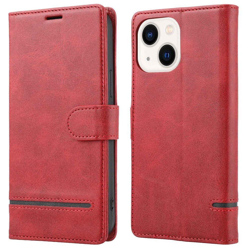 For iPhone 14 6.1 inch Anti-wear Phone Cover Shockproof Splicing Flip Leather Case Wallet Stand with Magnetic Closing Clasp