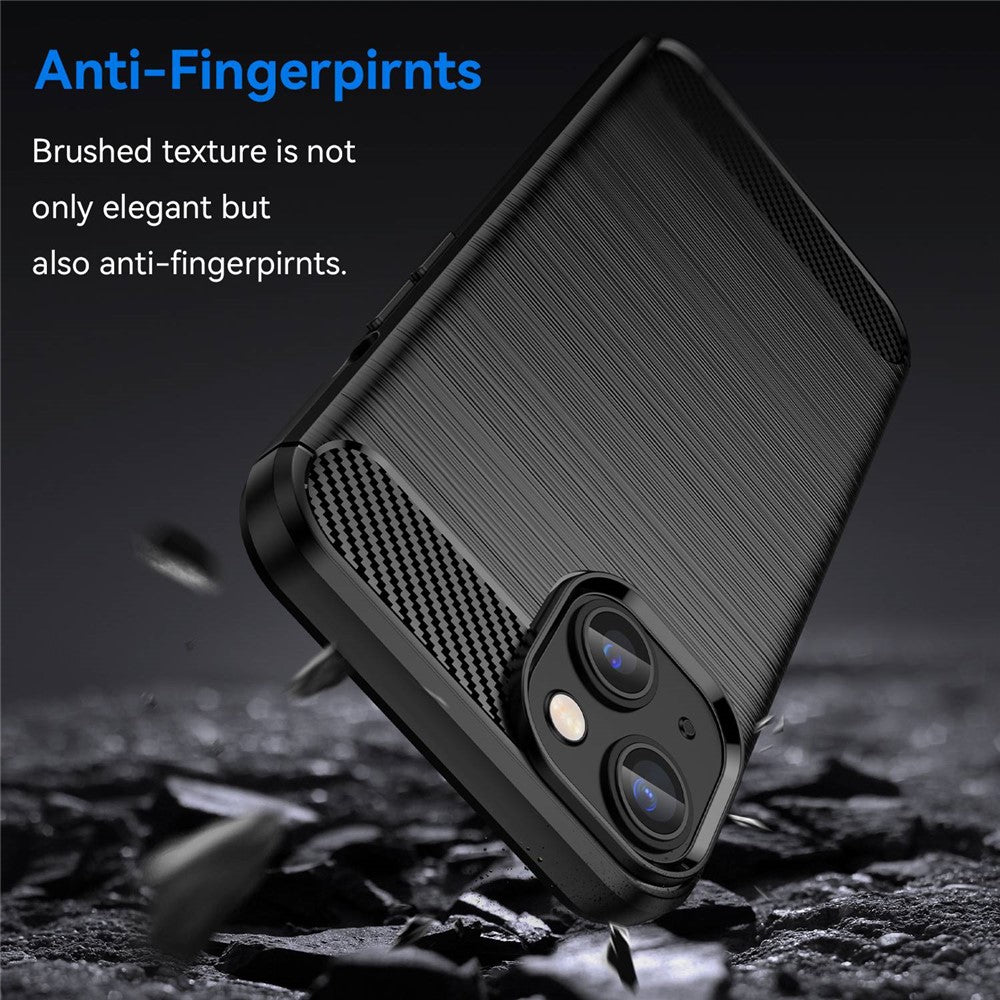 Protective Case for iPhone 14 6.1 inch Brushed Carbon Fiber Texture TPU Cover Anti-Drop Cell Phone Case