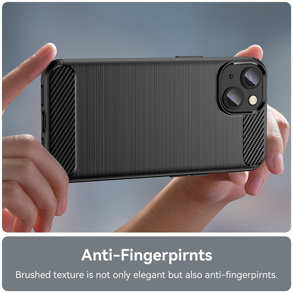 Protective Case for iPhone 14 6.1 inch Brushed Carbon Fiber Texture TPU Cover Anti-Drop Cell Phone Case