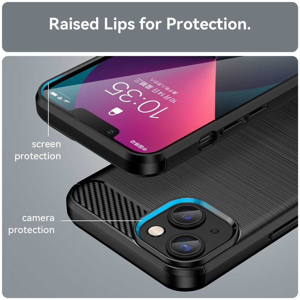 Protective Case for iPhone 14 6.1 inch Brushed Carbon Fiber Texture TPU Cover Anti-Drop Cell Phone Case