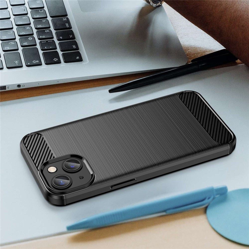 Protective Case for iPhone 14 6.1 inch Brushed Carbon Fiber Texture TPU Cover Anti-Drop Cell Phone Case