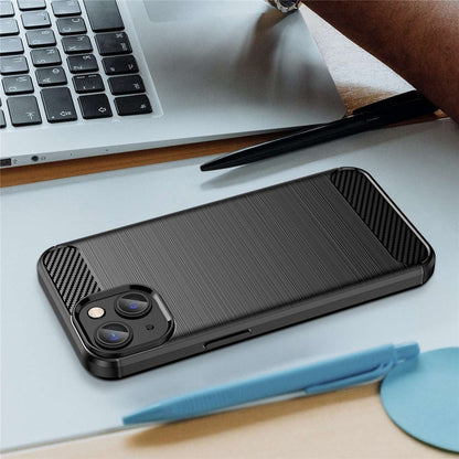 Protective Case for iPhone 14 6.1 inch Brushed Carbon Fiber Texture TPU Cover Anti-Drop Cell Phone Case