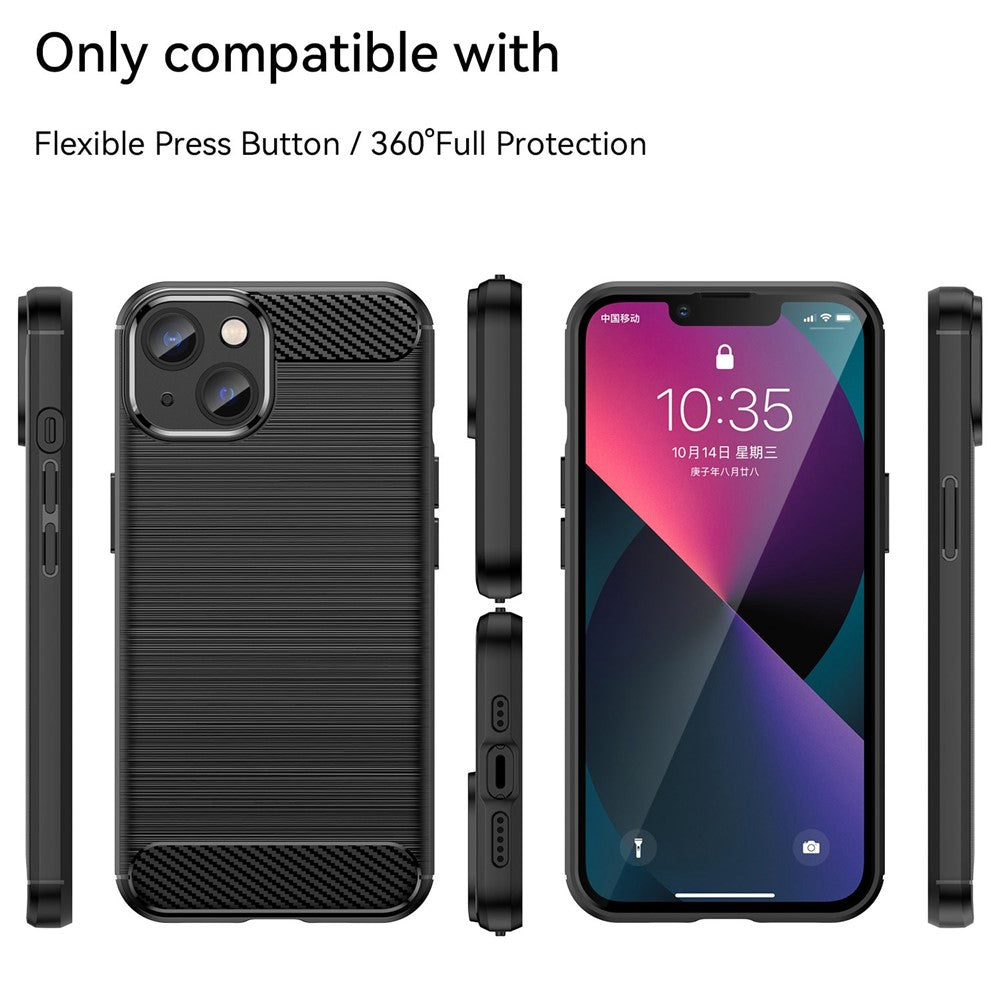 Protective Case for iPhone 14 6.1 inch Brushed Carbon Fiber Texture TPU Cover Anti-Drop Cell Phone Case