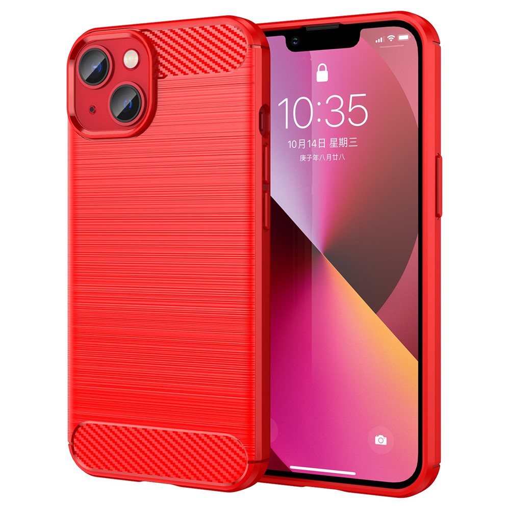 Protective Case for iPhone 14 6.1 inch Brushed Carbon Fiber Texture TPU Cover Anti-Drop Cell Phone Case