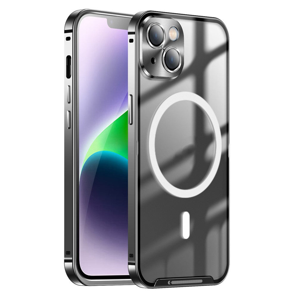 Anti-Drop Magnetic Case for iPhone 14 Protective Slim Cover PC + Metal Matte Phone Case with Integrated Lens Cover