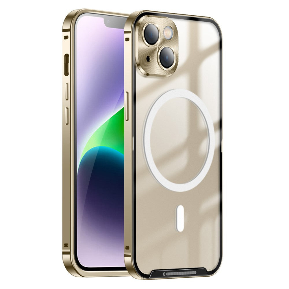 Anti-Drop Magnetic Case for iPhone 14 Protective Slim Cover PC + Metal Matte Phone Case with Integrated Lens Cover