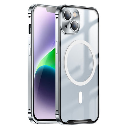 Anti-Drop Magnetic Case for iPhone 14 Protective Slim Cover PC + Metal Matte Phone Case with Integrated Lens Cover