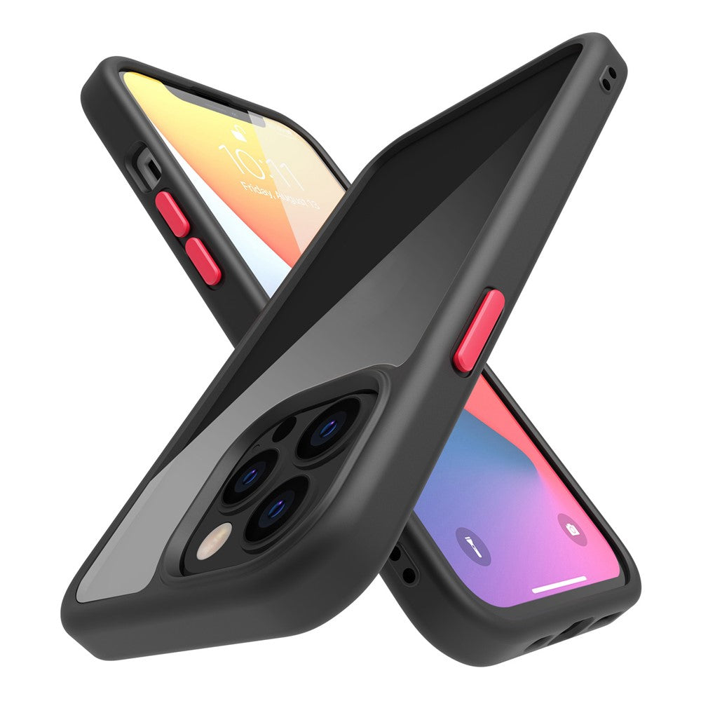 For iPhone 14 Pro Max 9H Hardness Tempered Glass Back Cover Matte TPU Frame Shockproof Transparent Phone Case