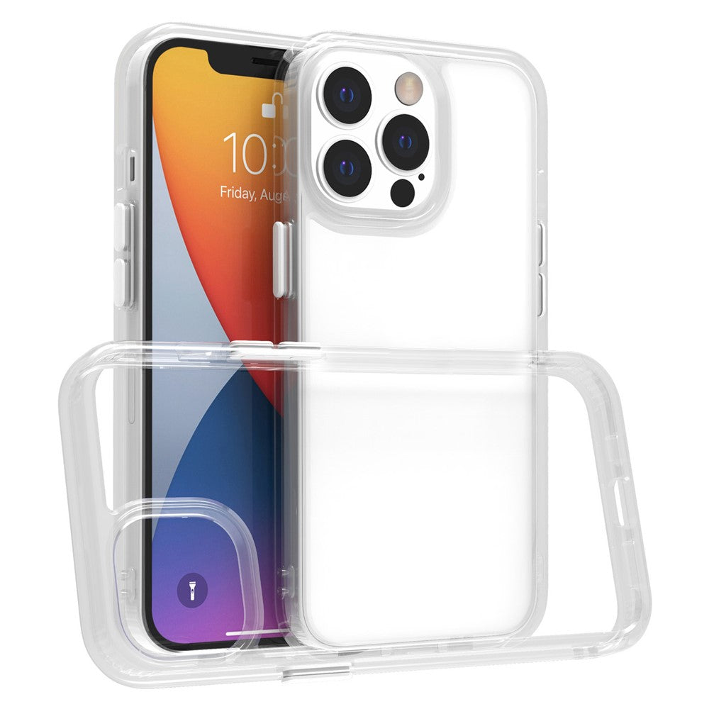 For iPhone 14 Pro Max 9H Hardness Tempered Glass Back Cover Matte TPU Frame Shockproof Transparent Phone Case