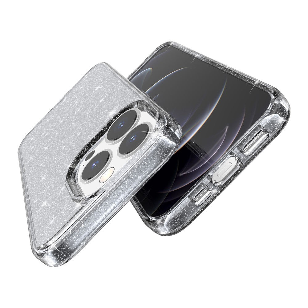 For iPhone 15 Pro Sparkly Glitter Anti-Scratch Case Hard PC + Soft TPU Phone Cover