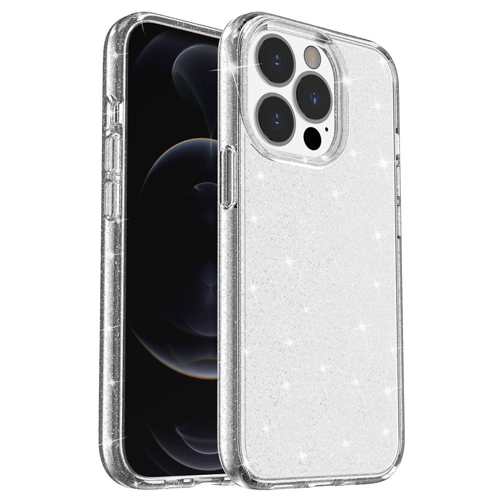 For iPhone 15 Pro Sparkly Glitter Anti-Scratch Case Hard PC + Soft TPU Phone Cover