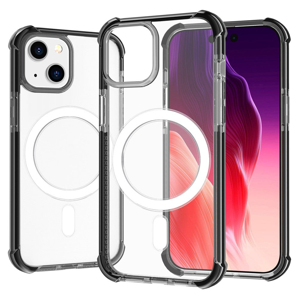 For iPhone 15 Clear Phone Case Four Corners Anti-Drop Acrylic+TPU Cover Compatible with MagSafe
