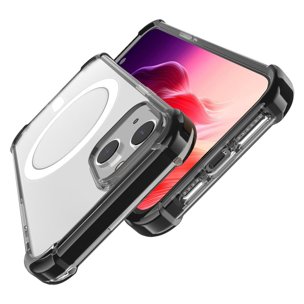 For iPhone 15 Clear Phone Case Four Corners Anti-Drop Acrylic+TPU Cover Compatible with MagSafe
