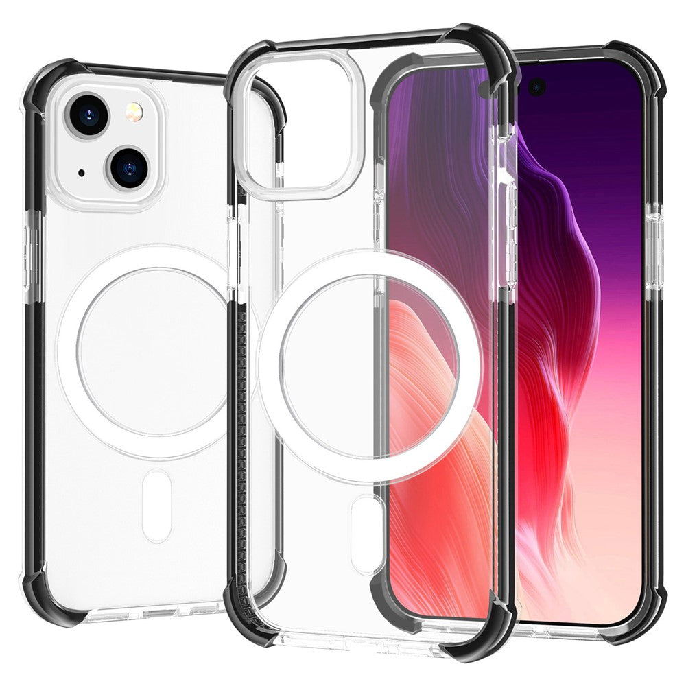 For iPhone 15 Clear Phone Case Four Corners Anti-Drop Acrylic+TPU Cover Compatible with MagSafe