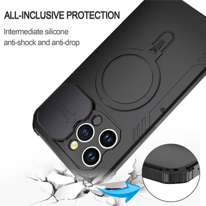 Magnetic Drop-roof Metal+Silicone Case for iPhone 15 Pro Camera Slider Tempered Glass Film Cover Compatible with MagSafe