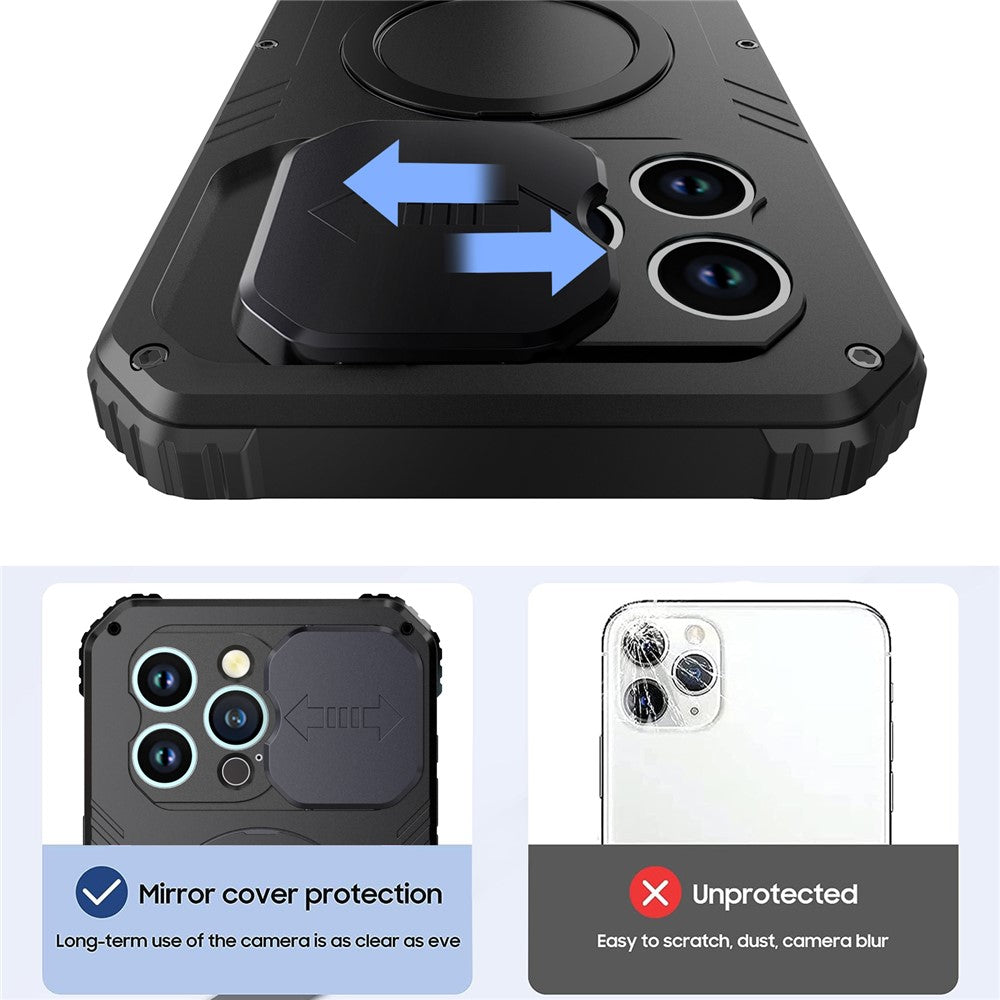Magnetic Drop-roof Metal+Silicone Case for iPhone 15 Pro Camera Slider Tempered Glass Film Cover Compatible with MagSafe