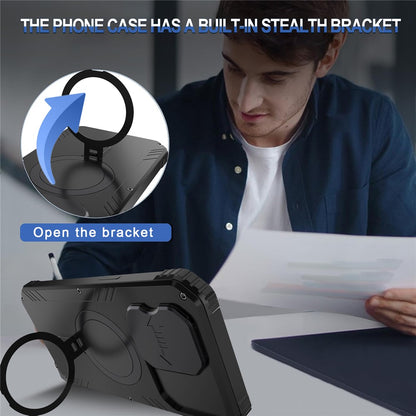 Magnetic Drop-roof Metal+Silicone Case for iPhone 15 Pro Camera Slider Tempered Glass Film Cover Compatible with MagSafe