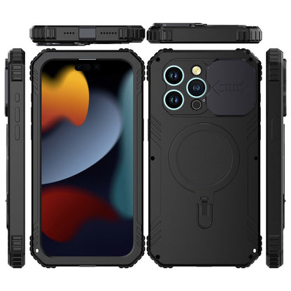 Magnetic Drop-roof Metal+Silicone Case for iPhone 15 Pro Camera Slider Tempered Glass Film Cover Compatible with MagSafe