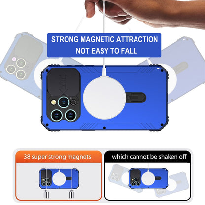 Camera Slider Anti-drop Phone Case for iPhone 15 Pro Max Metal+Silicone Cover with Tempered Glass Film Compatible with MagSafe