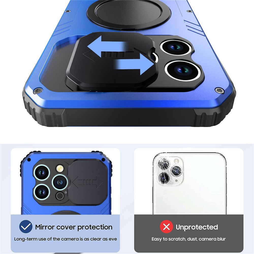 Camera Slider Anti-drop Phone Case for iPhone 15 Pro Max Metal+Silicone Cover with Tempered Glass Film Compatible with MagSafe