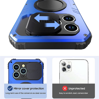 Camera Slider Anti-drop Phone Case for iPhone 15 Pro Max Metal+Silicone Cover with Tempered Glass Film Compatible with MagSafe