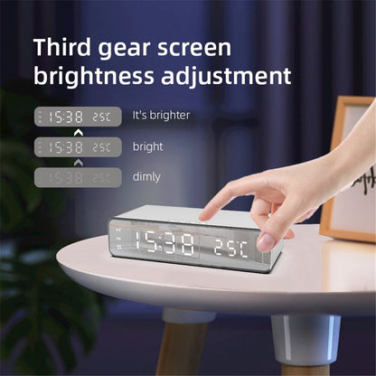 HYY-WX03 Multifunctional Desktop LED Digital Display Alarm Clock Mirror Surface Thermometer with Wireless Charger Function