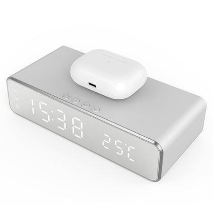 HYY-WX03 Multifunctional Desktop LED Digital Display Alarm Clock Mirror Surface Thermometer with Wireless Charger Function
