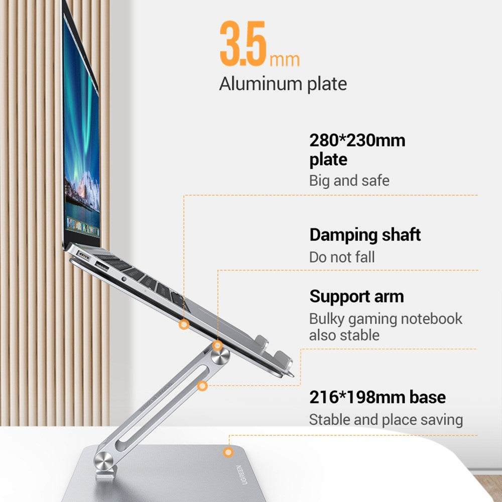 UGREEN 40291 Folding Aluminum Laptop Stand with Multi-Angle Adjustable Portable Desktop Tablet Holder for MacBook Air Pro Computers