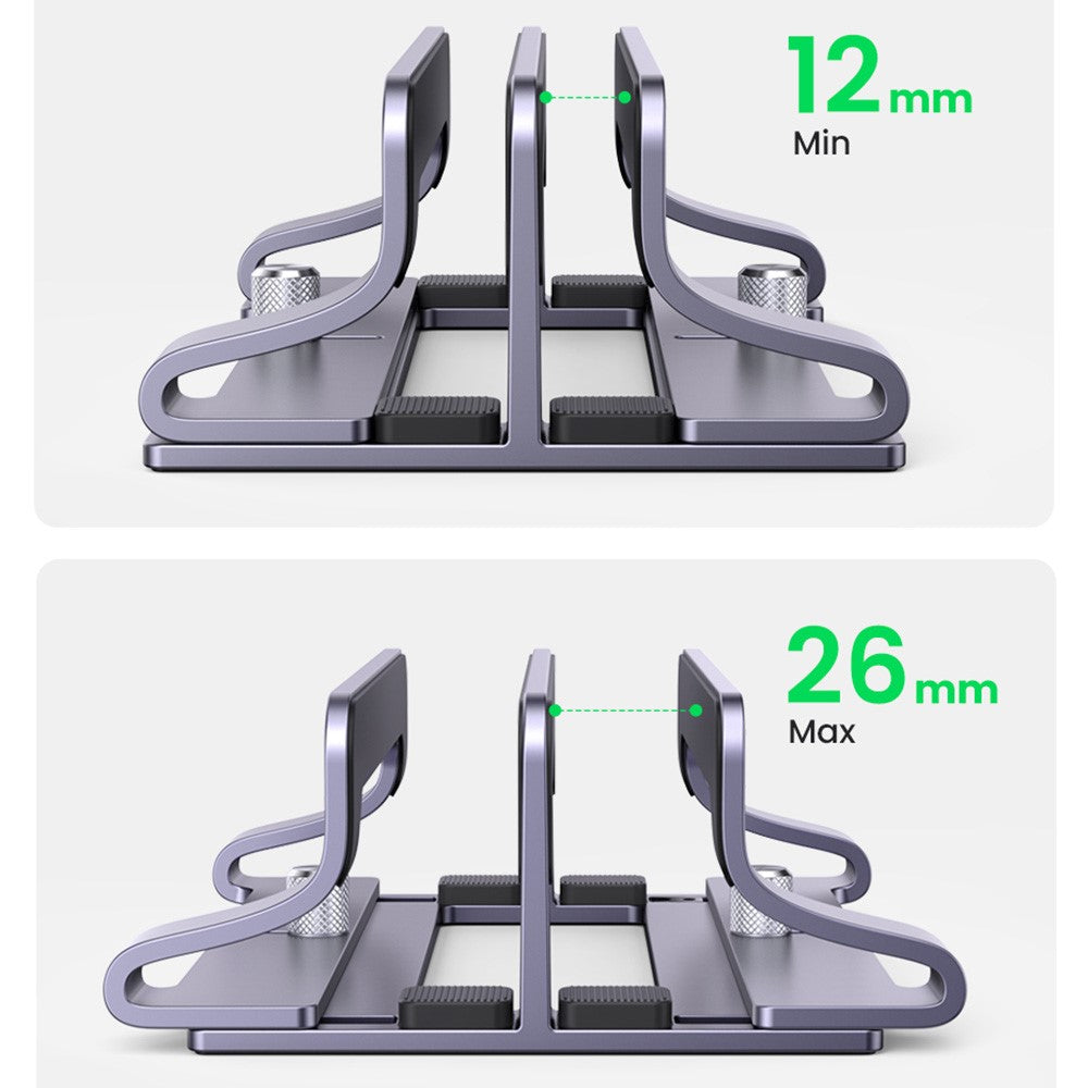 UGREEN 60643 Vertical Desktop Laptop Stand Dual Slot Aluminum Tablet Holder for MacBook Air Pro PC Anti-scratch Adjustable Notebook Rack with Silicone Pads