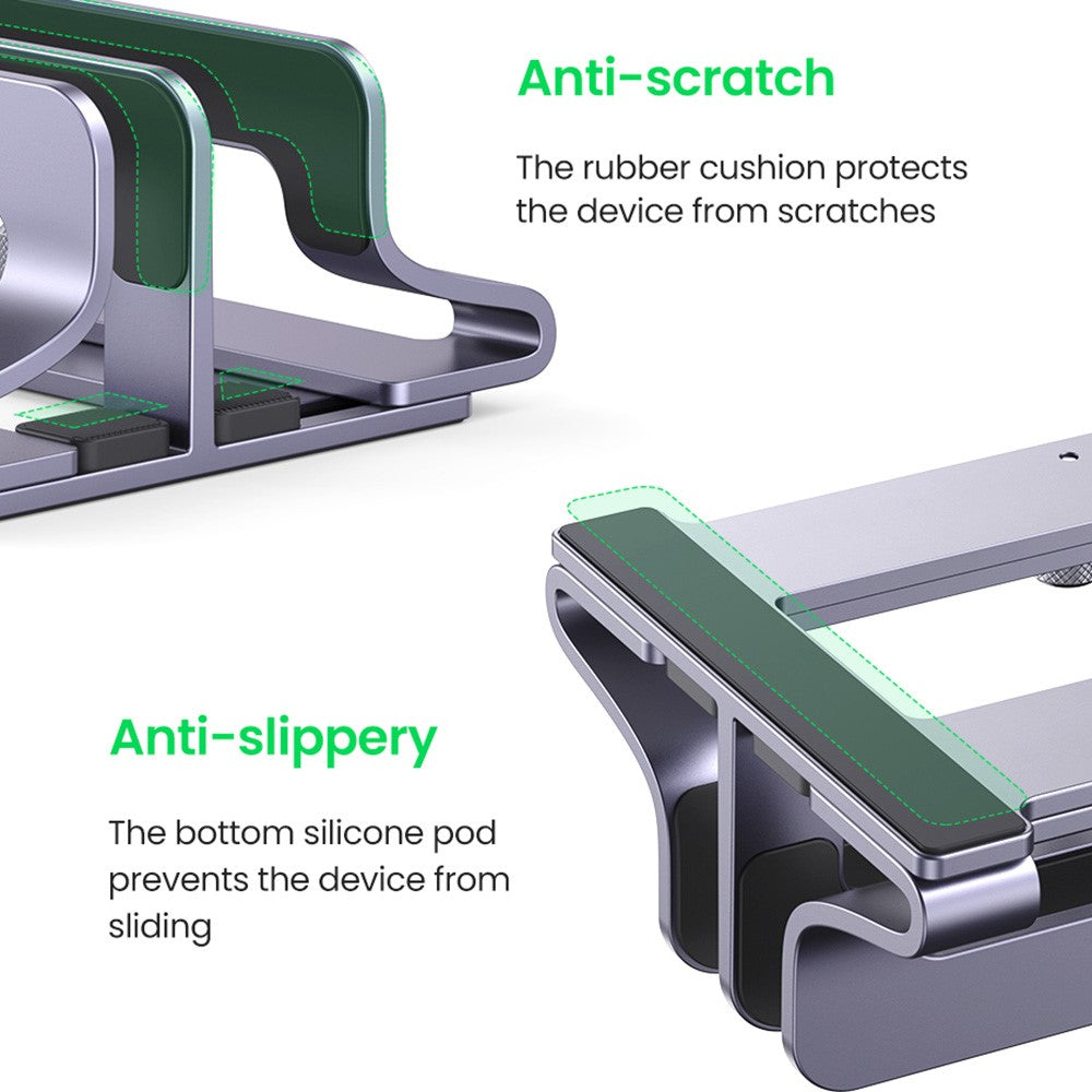 UGREEN 60643 Vertical Desktop Laptop Stand Dual Slot Aluminum Tablet Holder for MacBook Air Pro PC Anti-scratch Adjustable Notebook Rack with Silicone Pads