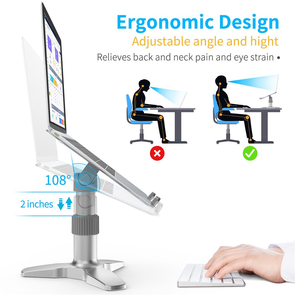 L2 Aluminum Laptop Stand Multi-Angle Adjustable Portable Desktop Tablet Holder with Heat Dissipation Hole for MacBook Air Pro/iPad