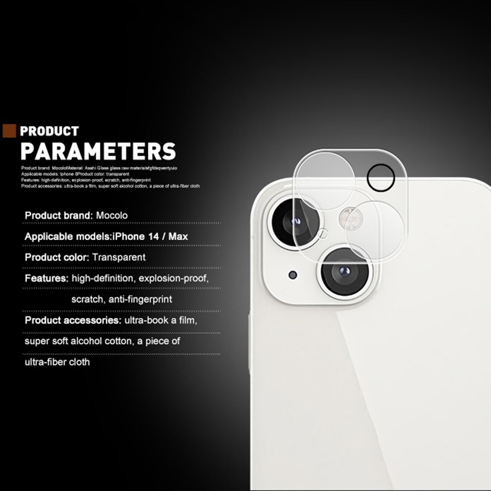 MOCOLO for iPhone 14 6.1 inch Silk Printing 9H Wear-resistant Waterproof Tempered Glass Back Camera Lens Protector