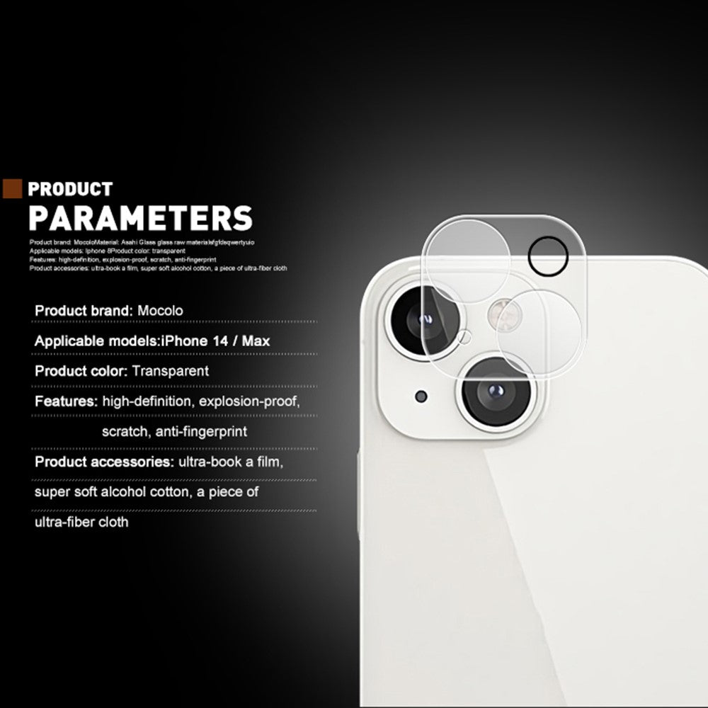 MOCOLO for iPhone 14 Plus 6.7 inch Anti-scratch Silk Printing 9H Explosion-proof Tempered Glass Back Camera Lens Protector