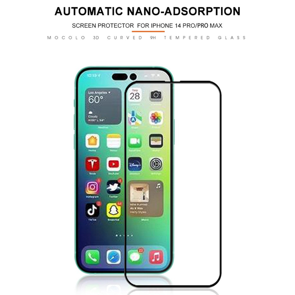 MOCOLO for iPhone 14 Pro Max 6.7 inch Full Screen Anti-fingerprint Anti-oil 3D Curved Edges Screen Protector HD Tempered Glass Film Full Glue
