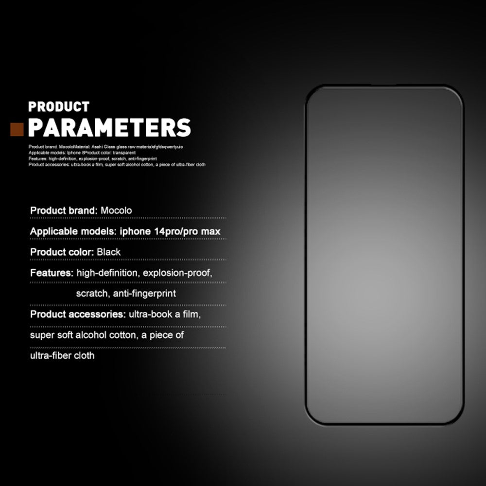 MOCOLO for iPhone 14 Pro Max 6.7 inch Full Screen Anti-fingerprint Anti-oil 3D Curved Edges Screen Protector HD Tempered Glass Film Full Glue