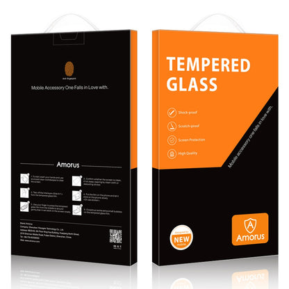 AMORUS For iPhone 14 Plus 6.7 inch Silk Printing Full Glue Tempered Glass Film, Secondary Strengthening Full Screen Protector