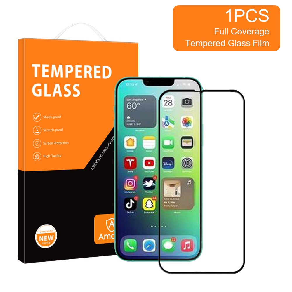 AMORUS For iPhone 14 Plus 6.7 inch Silk Printing Full Glue Tempered Glass Film, Secondary Strengthening Full Screen Protector