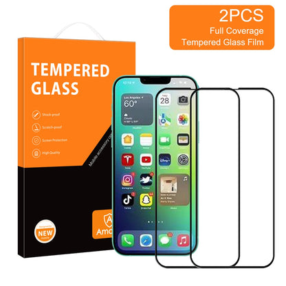 AMORUS 2Pcs / Pack for iPhone 14 Plus 6.7 inch Secondary Strengthening Silk Printing Tempered Glass Film, Full Glue Full Screen Protector