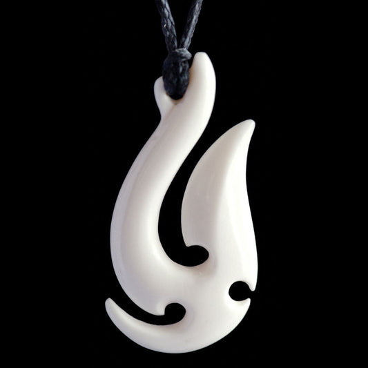 Matau Hook with Koru hand-crafted bone pendant Small 40mm Long (1.6")