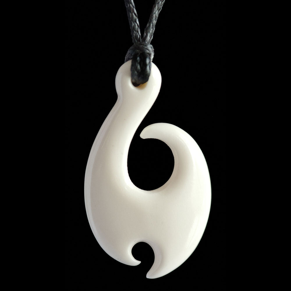 Small Hei Matau Bone Pendant with koru barb, handcrafted necklace