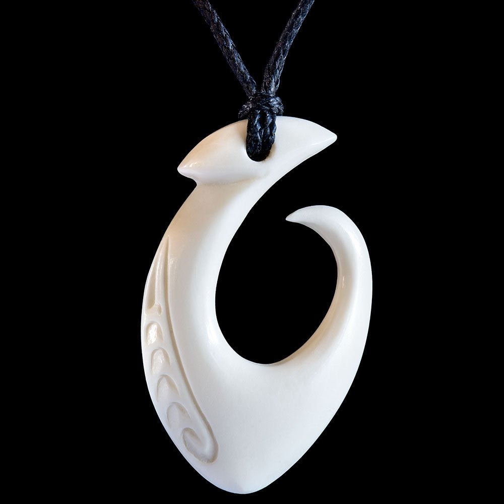 Medium Matau - carving detail, handcrafted bone pendant
