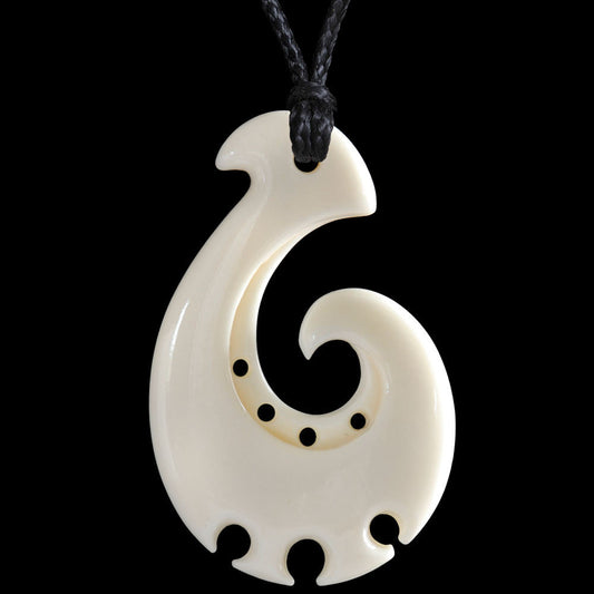 Detailed Medium Matau-koru, handrafted bone pendant