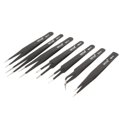 VETUS 7-in-1 High Strength Precision Stainless Steel Professional Tweezers Set