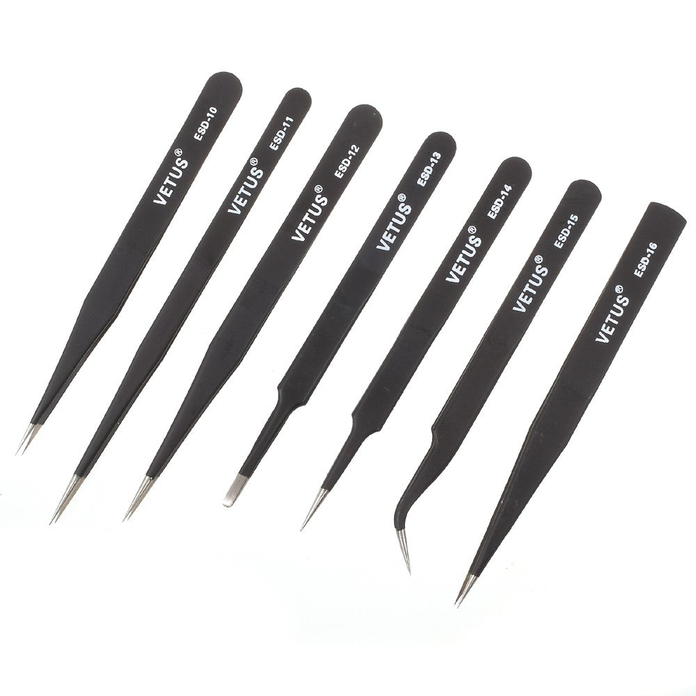 VETUS 7-in-1 High Strength Precision Stainless Steel Professional Tweezers Set