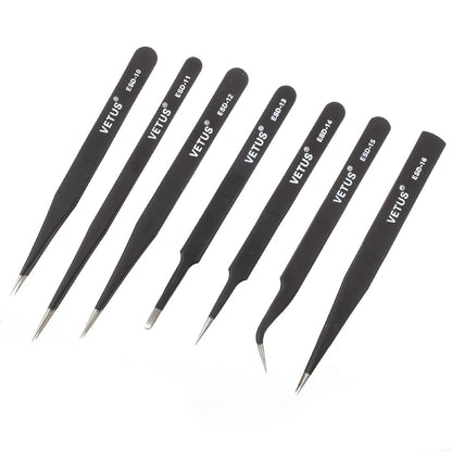 VETUS 7-in-1 High Strength Precision Stainless Steel Professional Tweezers Set