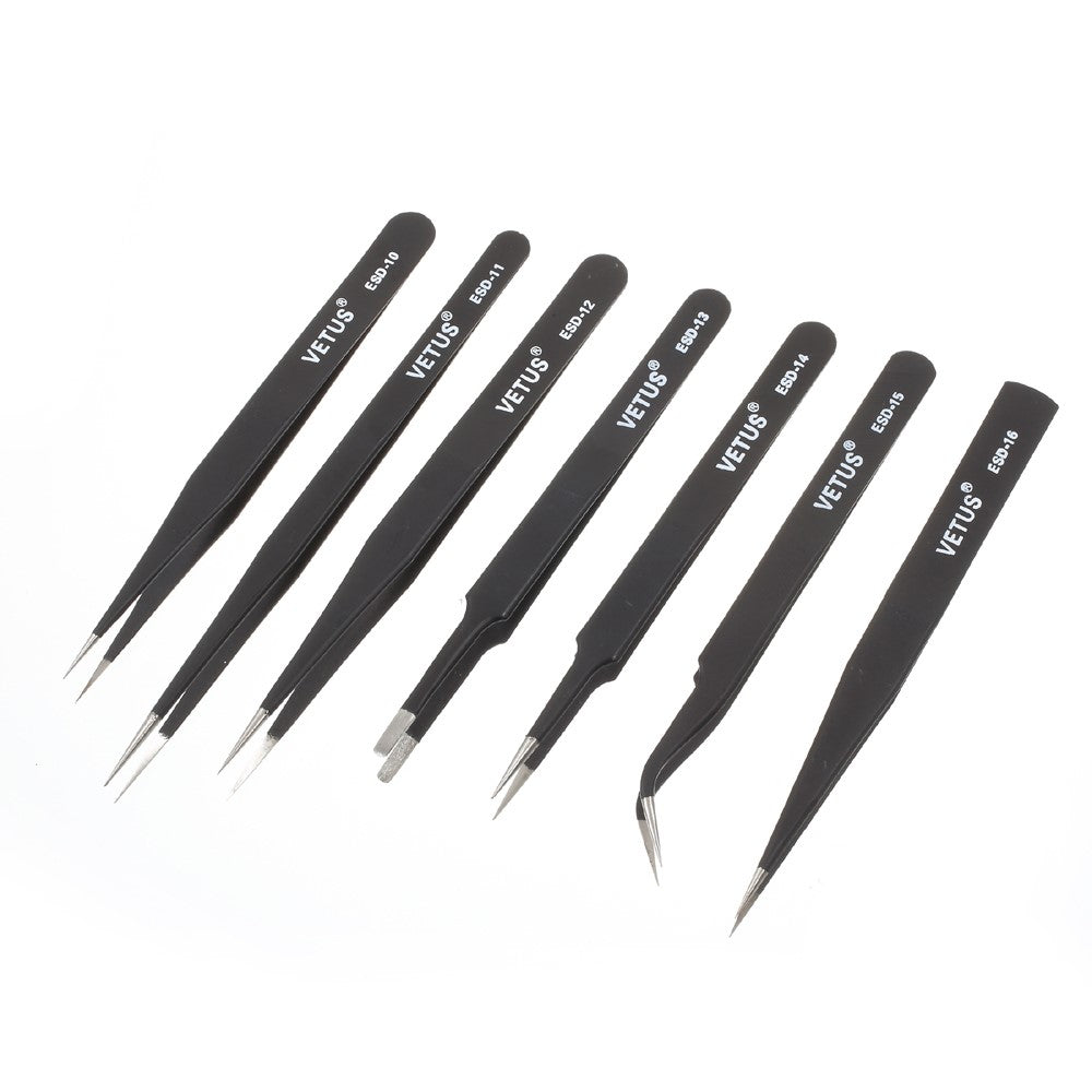 VETUS 7-in-1 High Strength Precision Stainless Steel Professional Tweezers Set