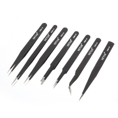 VETUS 7-in-1 High Strength Precision Stainless Steel Professional Tweezers Set