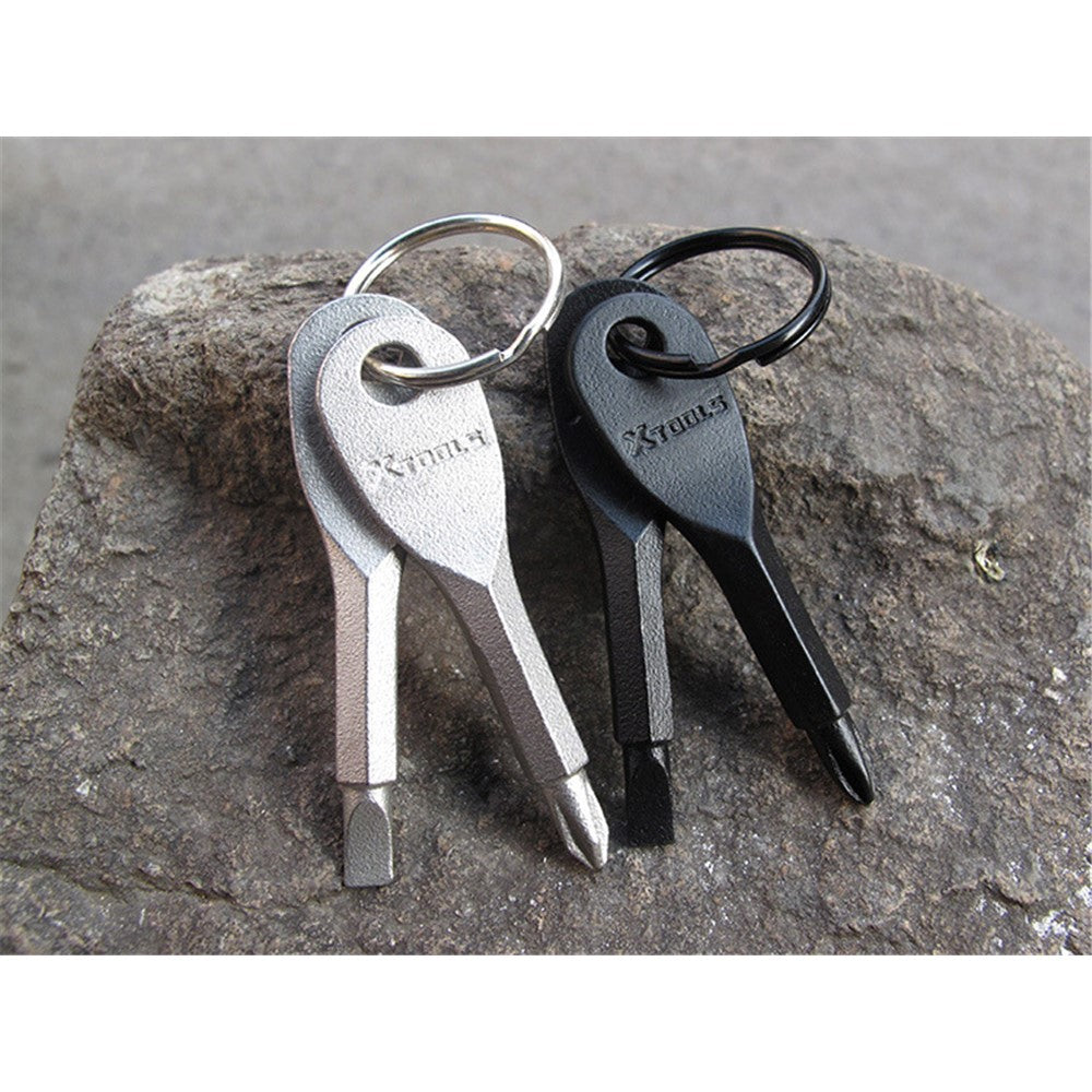 XTOOLS Key Style EDC Stainless Steel Slotted and Phillips 2 Screwdrivers Tool Set with Key Ring