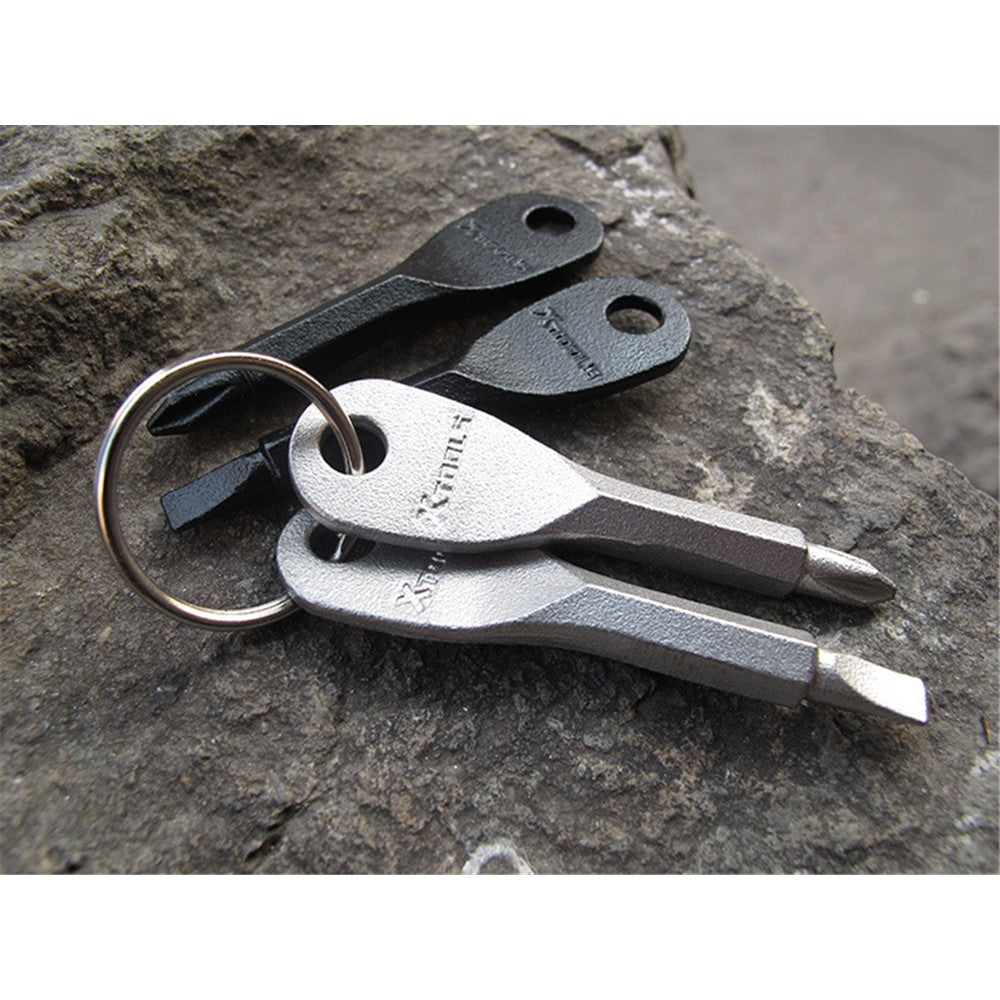 XTOOLS Key Style EDC Stainless Steel Slotted and Phillips 2 Screwdrivers Tool Set with Key Ring